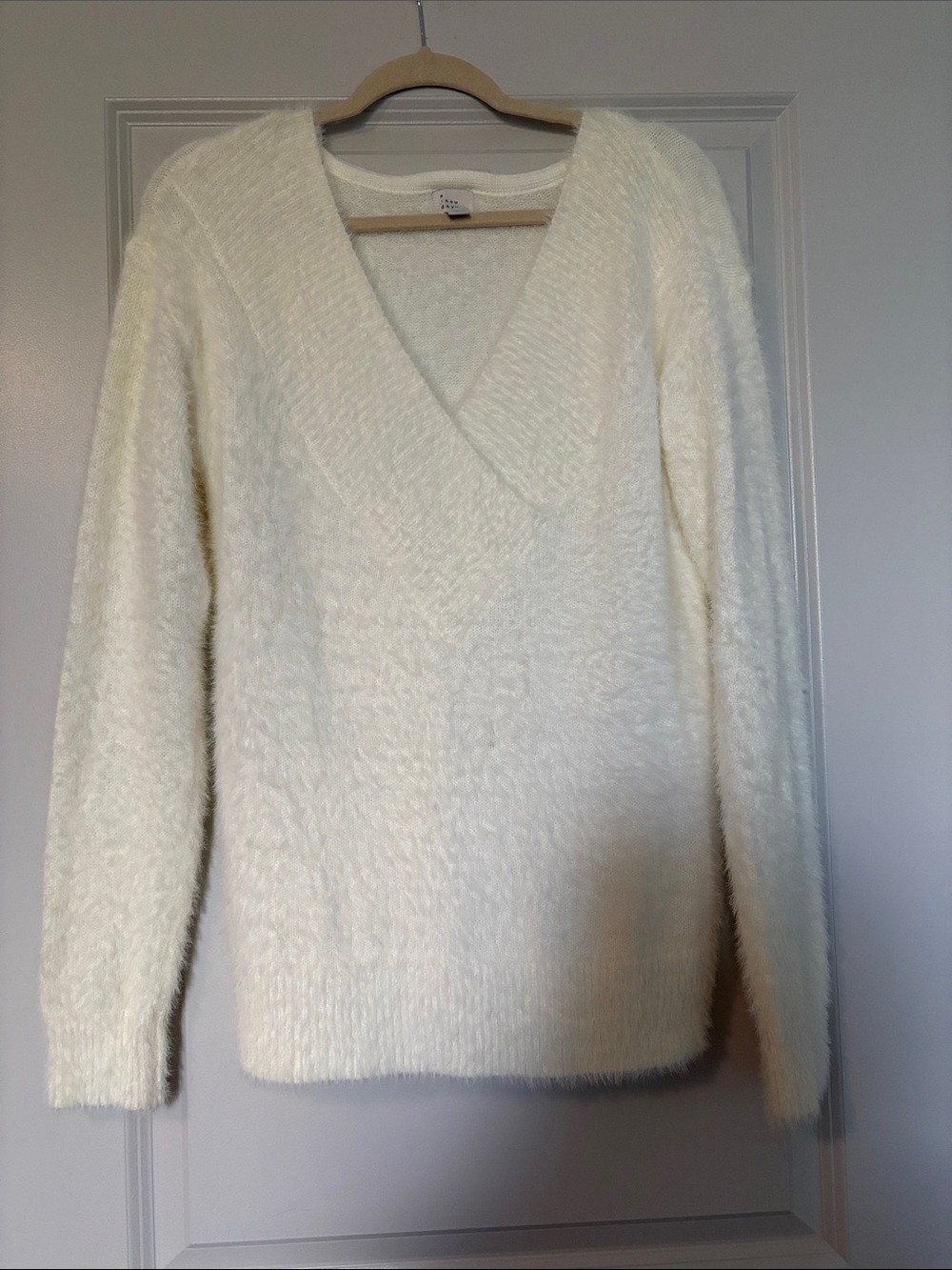 a new day Cream Fuzzy V-Neck Pullover Sweater